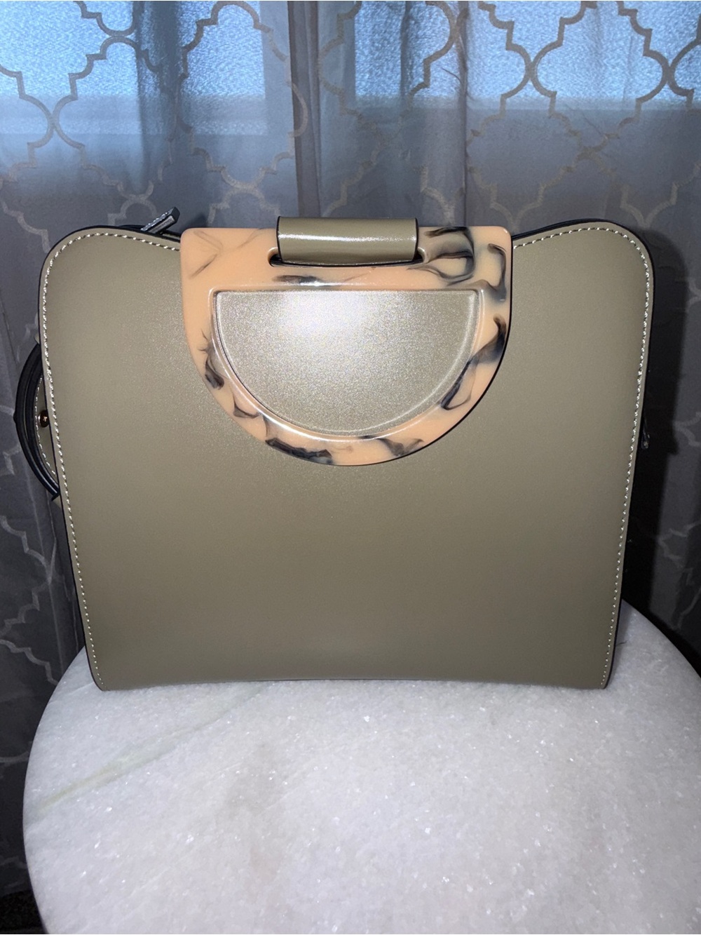 Topshop Olive Green Mini Top-Handle Bag with Tortoiseshell Accent